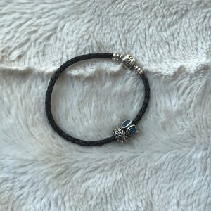 Pandora grey rope bracelet with two charms
